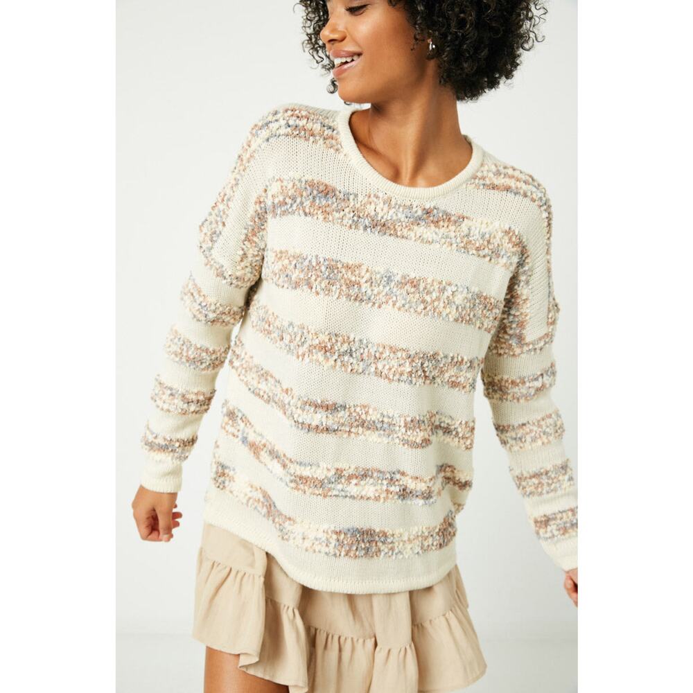 HAYDEN Poppy Popcorn Striped Crew Neck Sweater Misses Medium - Picture 2 of 6